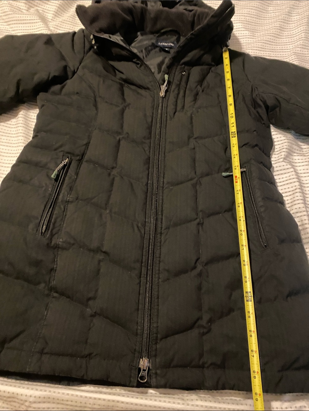 Lands' End Down-Filled Black Quilted Hooded Puffer Coat-Small Outerwear Winter - Picture 6 of 10